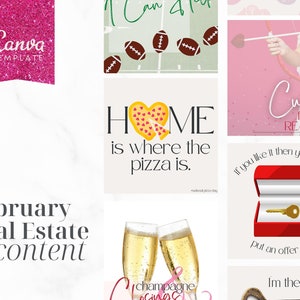 Real Estate February Social Media Content for Realtors® - Valentine's Day | Super Bowl | Winter | 2022 | Canva Template | Monthly Posts