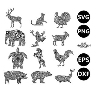 Pacchetto Mandala animale 12 file di taglio digitale vettoriale SVG