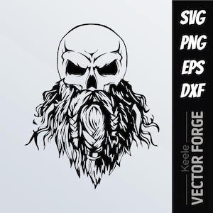 Calavera vikinga con barba, arte digital vectorial SVG