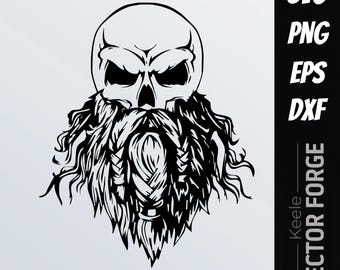 Arte digital vetorial SVG de crânio viking com barba