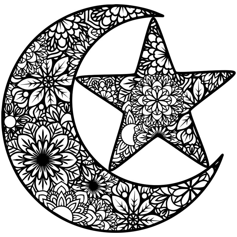 Moon and Star Mandala SVG Vector Digital Art File image 2
