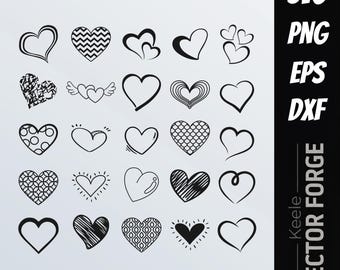 Pacote com 25 imagens vetoriais digitais de corações em formato SVG.