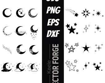 Pacote de arquivos vetoriais SVG com tema de luas e estrelas místicas