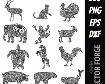 Pacote com 12 Mandalas de Animais em Formato Vetorial SVG para Corte Digital