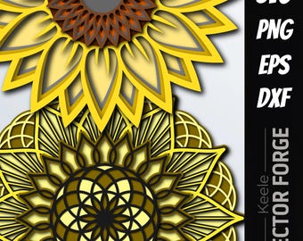 Mandalas de Girassol em Camadas - Arquivos Digitais para Corte em SVG e PNG