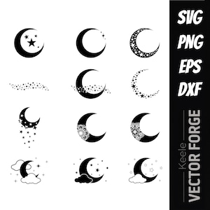 12 Moon and Star Designs Bundle Moon SVG Vector Digital Files