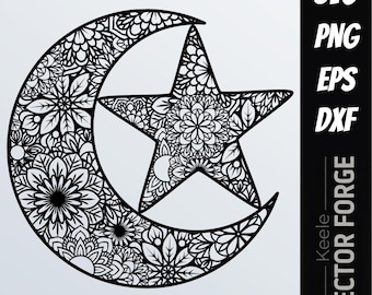 Arquivo de arte digital vetorial SVG com mandala de lua e estrela