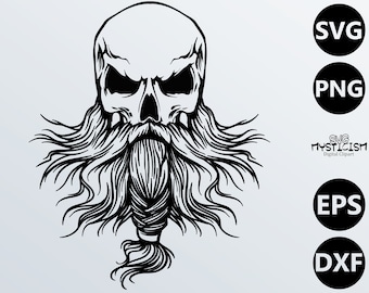 Skull with Beard #2 Viking Skull SVG Vector Digital Art