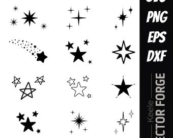 Pacchetto di 12 disegni di stelle, clipart digitale vettoriale SVG di stelle