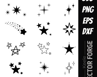 Pacote com 12 desenhos de estrelas em formato SVG (vetor digital)