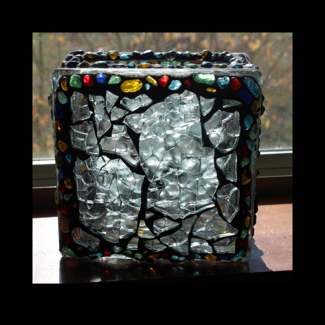 Glass Block, Rainbow Pebble Stained Glass Mosaic Lightbox, Stained