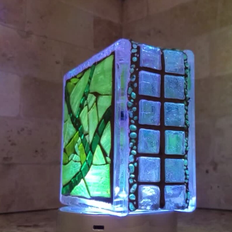 Mosaic Artstained Glasslightboxnight Lightmixed Mediagreen Vine