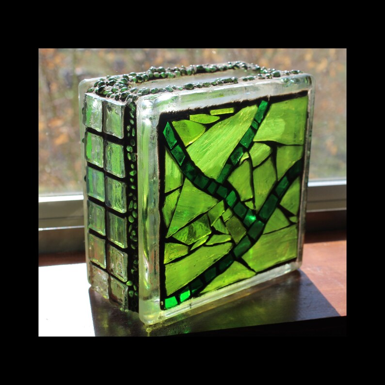 Mosaic Artstained Glasslightboxnight Lightmixed Mediagreen Vinegreen Glass Etsy