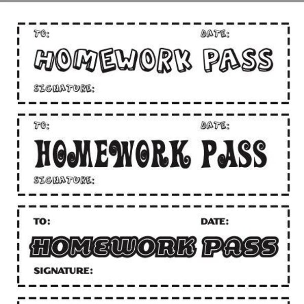valentine no homework pass Fun Homework Passes