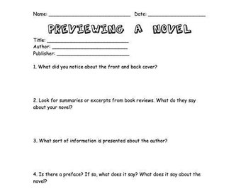 Previewing a Novel Worksheet