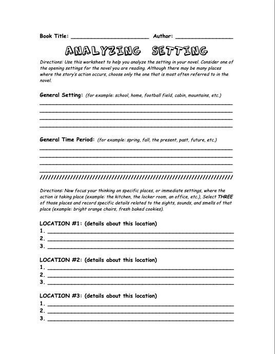 Analyzing Setting in a Novel Worksheet - Etsy