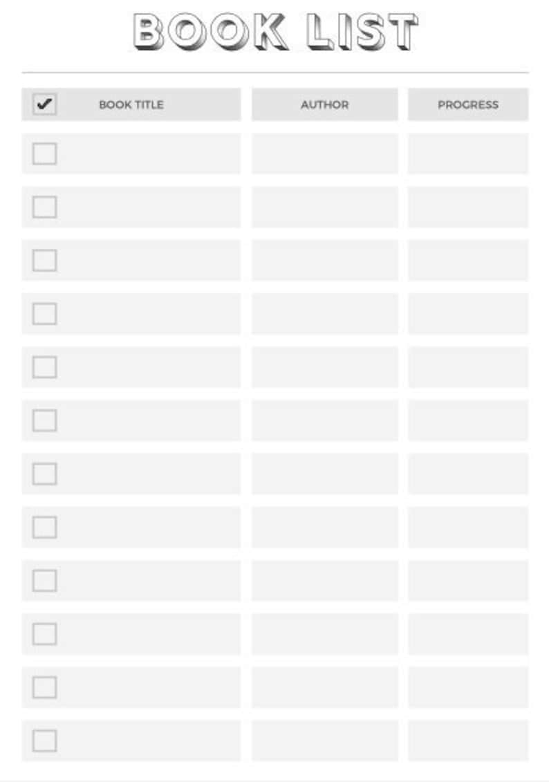Book List Printable Worksheet - Etsy