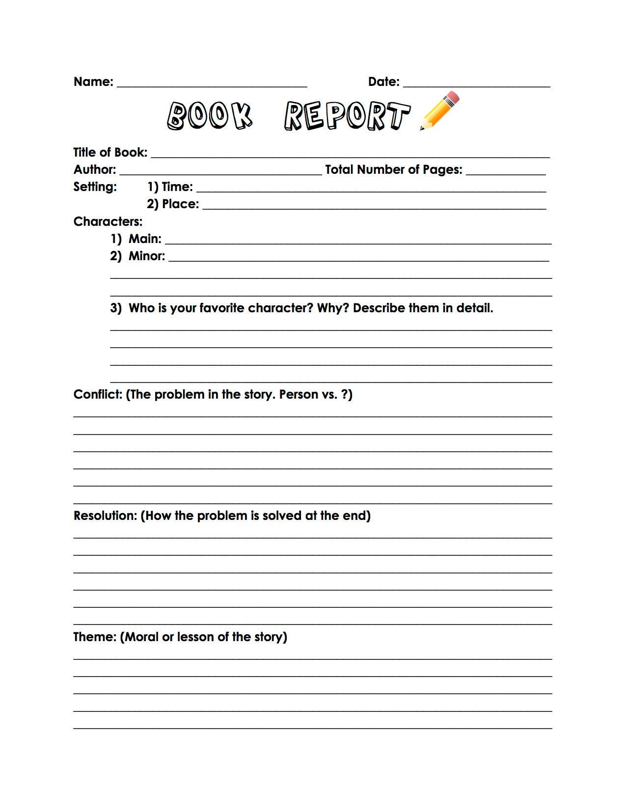 my book report worksheet