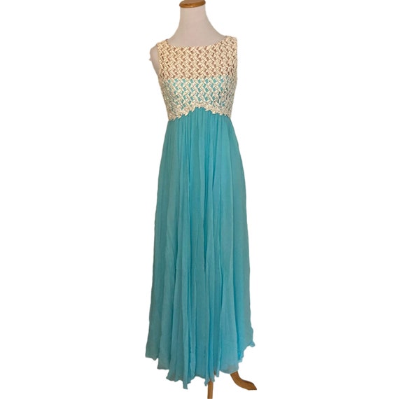 Vintage 60s Lillie Rubin Crochet Chiffon Maxi Gow… - image 1