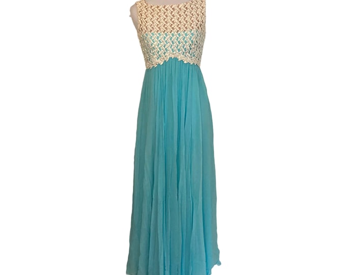 Vintage 60s Lillie Rubin Crochet Chiffon Maxi Gown Small