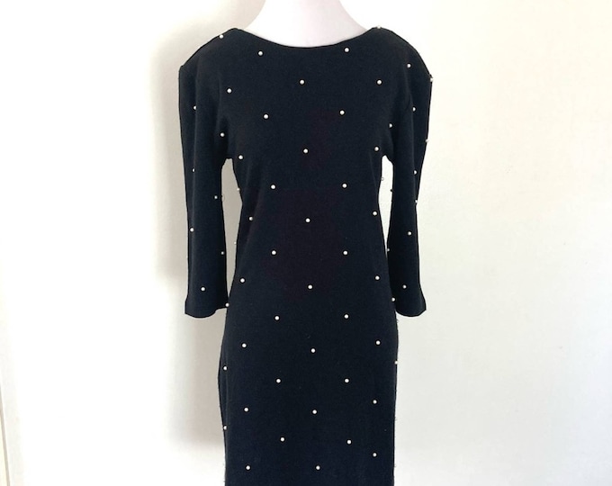 Vintage 80s Pearl Studded Dress Scoop Back Small