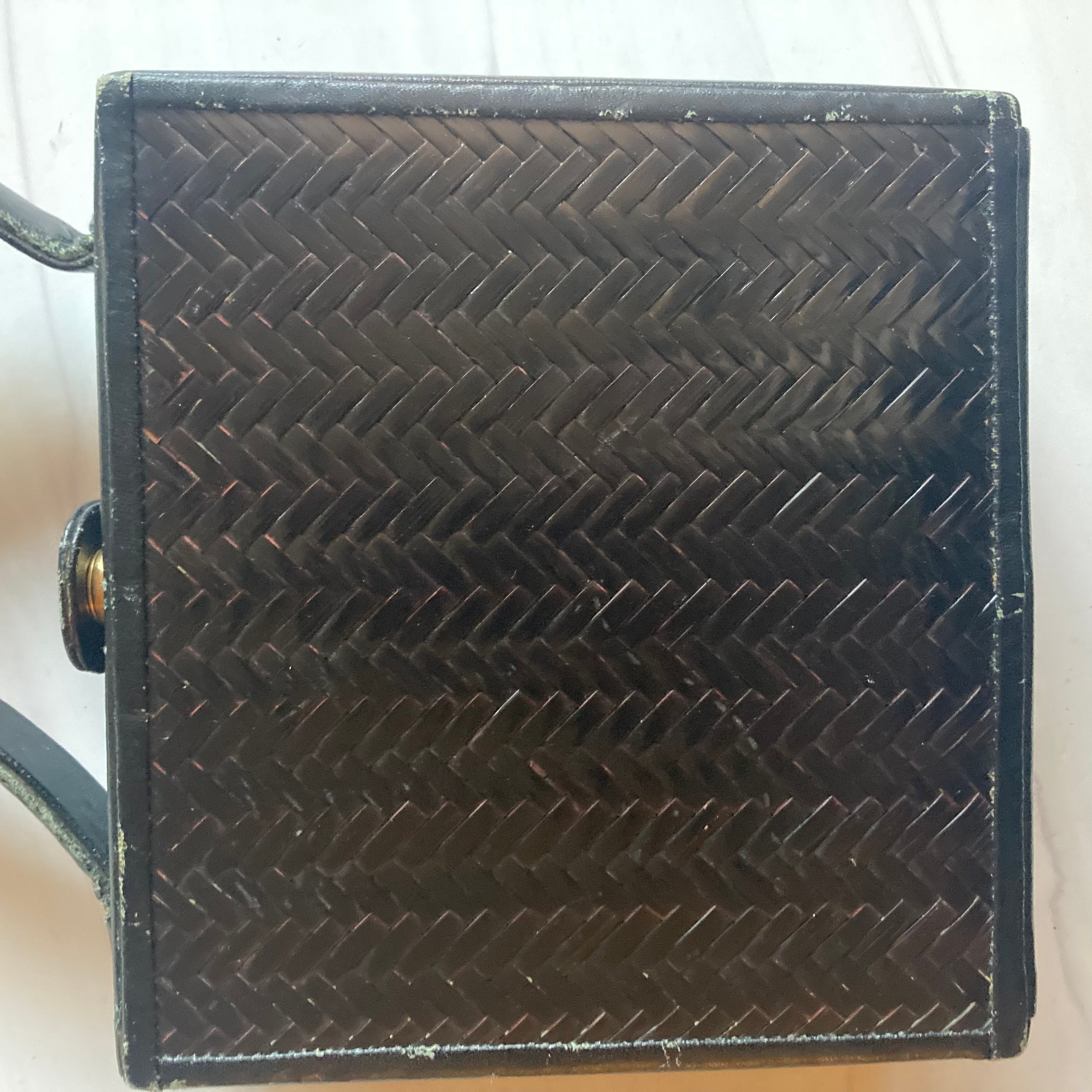 Escada Anthracite Croc Embossed Leather Box Bag