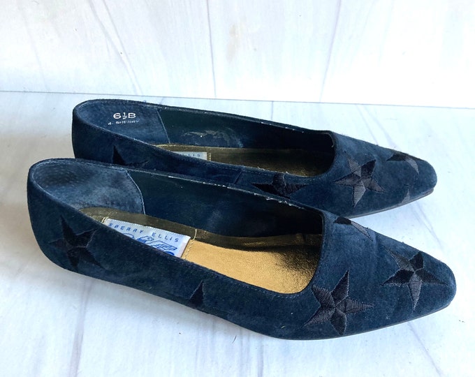 Vintage 80s Suede Stars Flats 6.5