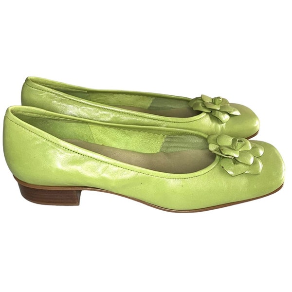 Etienne Aigner Vintage Rosette Ballet Flats Garden Leather Shoe Size 7