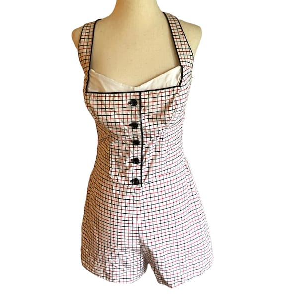 Vintage 1950s Catalina Plaid Swimsuit Romper Small