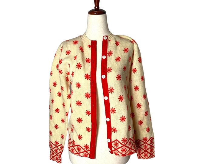 Vintage 50s College Town Wool Floral Cardigan Small