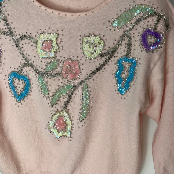 Vintage 80s Beaded Sweater Pastel Small - image 3