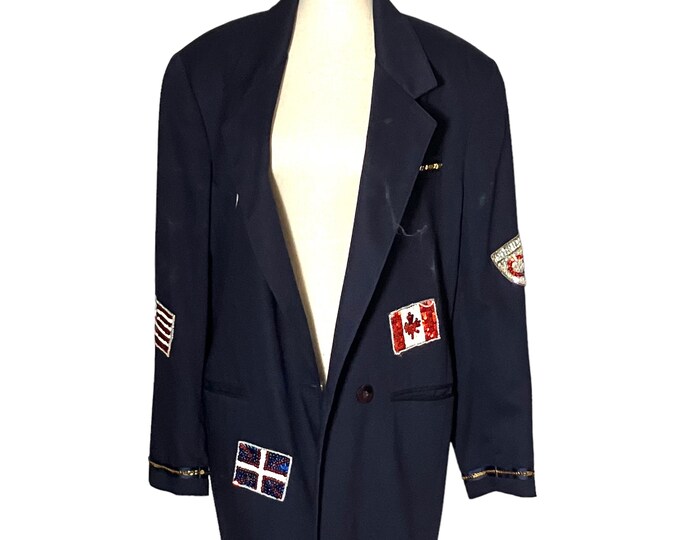 Vintage Sequin Flag Embellished Blazer 14 Large