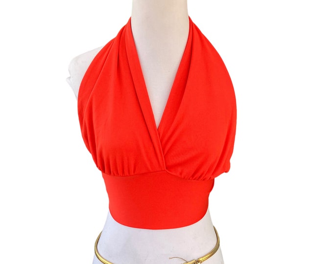 Vintage 1970s Lady Manhattan Disco Halter Top Red S/M