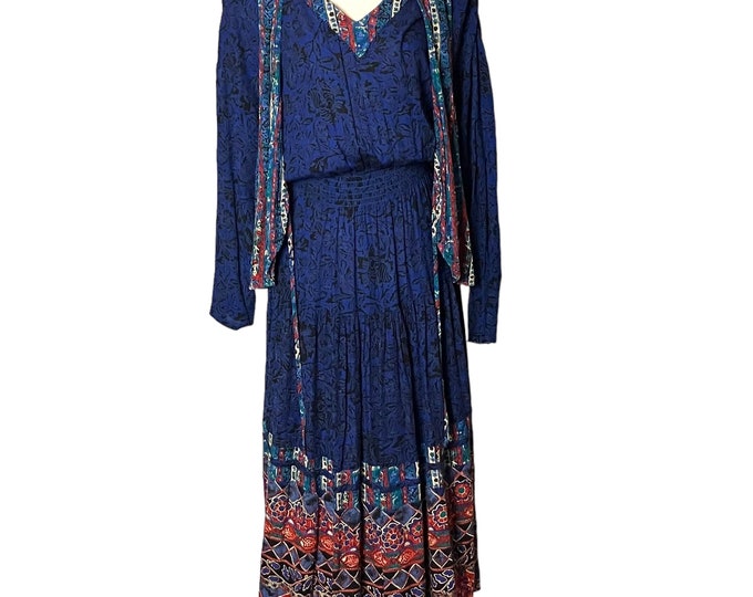 Vintage 90s Carole Little Gypsy Peasant Dress 6 M