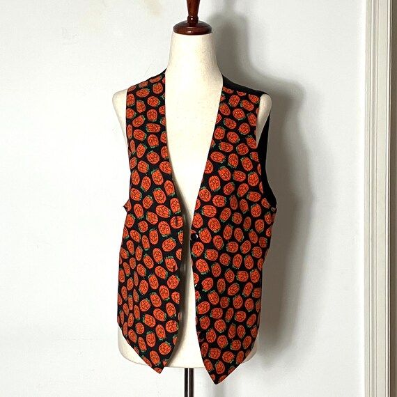 Vintage 90s Halloween Pumpkin Vest M/L - image 2