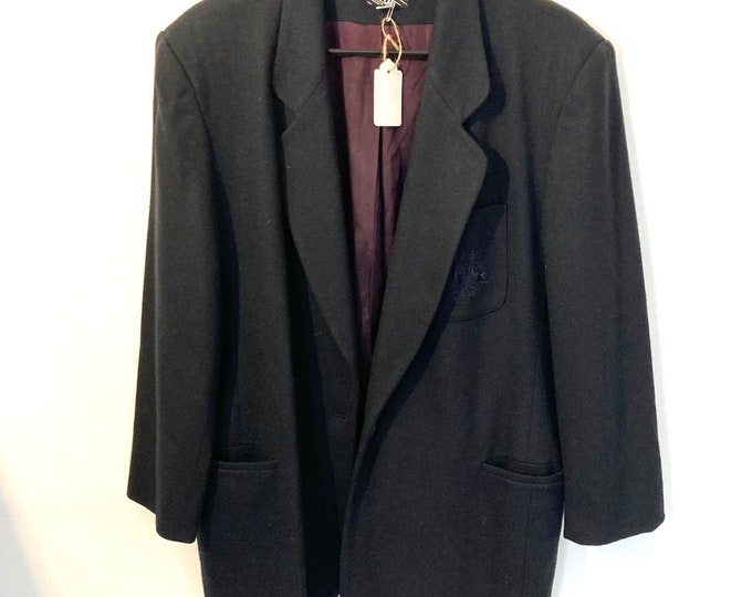 Vintage Oversized Wool Blazer Navy Crest Large