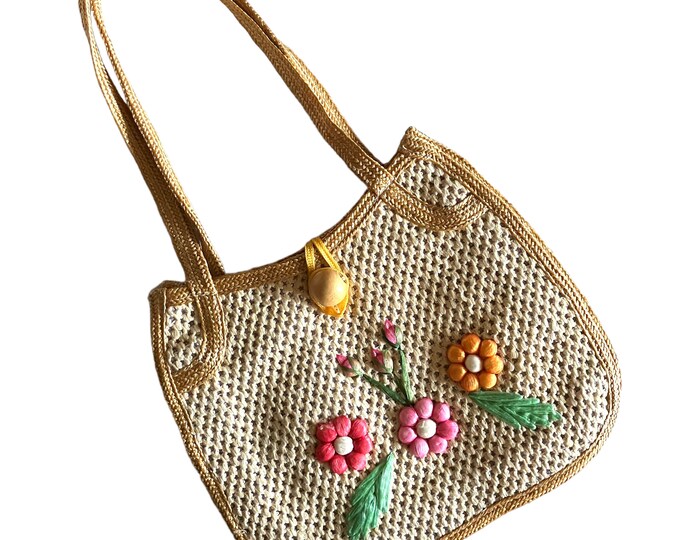 Vintage Retro Floral Woven Shoulder Bag