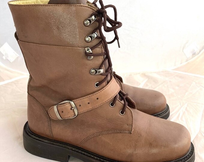 Vintage Leather Combat Boots Tan 8