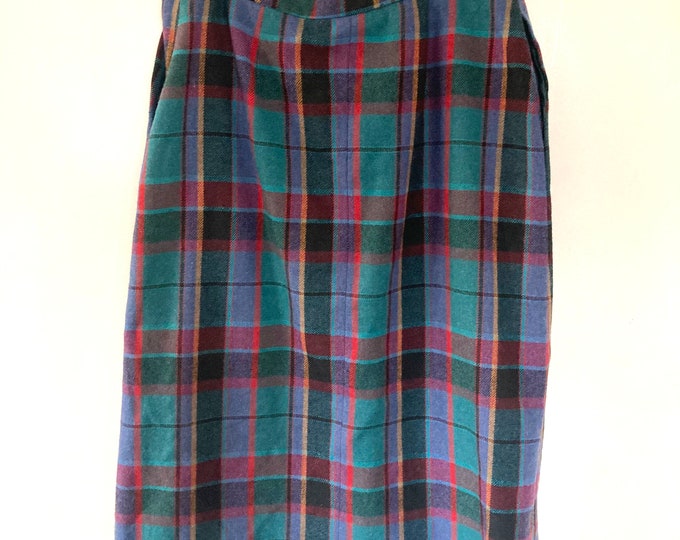 Vintage Wool Plaid Midi Skirt Jack Winter Medium