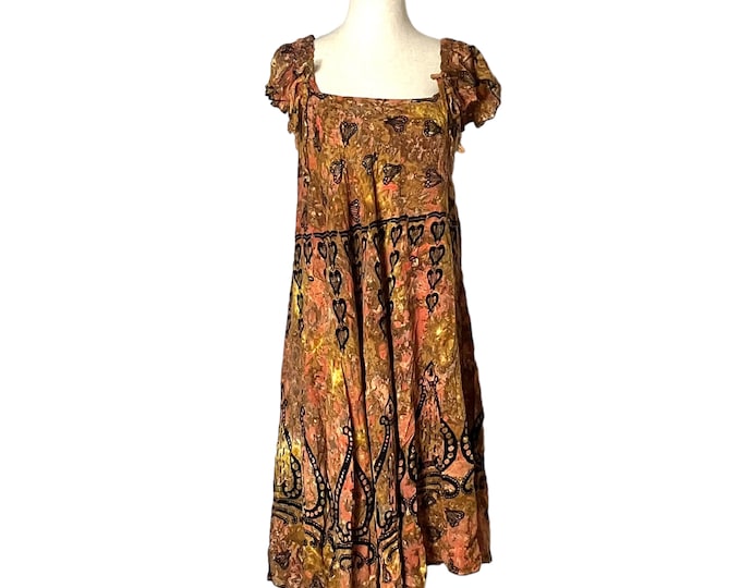 Vintage 70s Batik Sun Dress Lady Cactus M/L