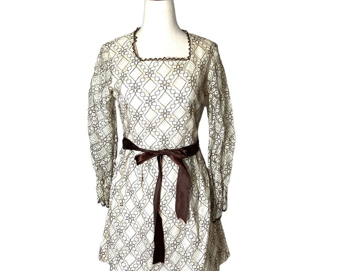 Vintage 1960s Bobbi Brooks Lace Mini Dress S/M