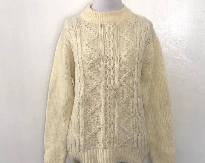 Vintage Ivory Cable Knit Sweater Acrylic Small