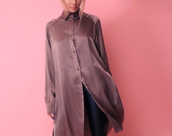 SALE - Limited Edition - Shirt Dress - Front Shorter Than Back - Long Sleeve Dress - Button Up Dress - Dress With Pockets