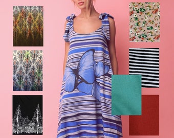 SALE - Limited Edition - Knee Lenght Dress - Dress Tied At The Shoulders - Forest Pattern - Butterfly Pattern - No Sleeve Dress