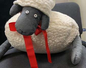 Sheep Toy - Present - Gift - Christmas - Sheep Pillow - Grey Sheep - White Fur - Pillow Toy - Toy For Sleep