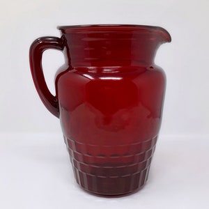 Anchor Hocking Royal Pitcher Cubist | Antique Ruby Red Pitcher 8&quot;