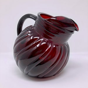 Anchor Hocking's Swirl Tilted Pitcher | Antique Ruby Red Pitcher