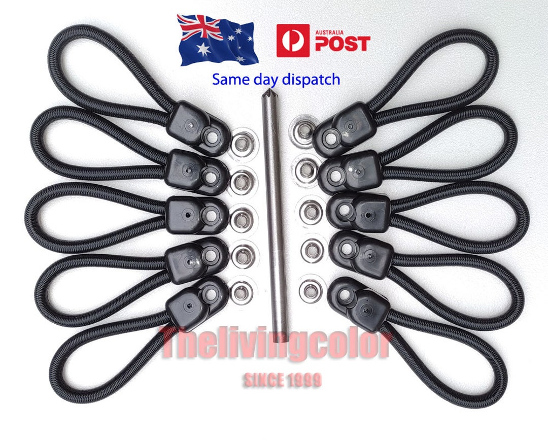 Black Pop Rivet 10-Pack Bungee Loops With Buttons & Pop Rivets - For Ute Tonneau Covers & Marine Repair Boat Loop - Foto 4