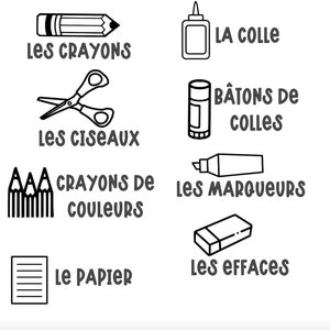 French classroom supplies labels with pictures, classroom vinyl, classroom decal, organization, effets scolaire