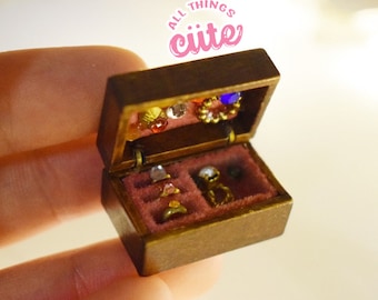 1:12 dollhouse miniature jewelry box miniature vintage furniture dolls accessories miniature wooden box mini jewels barbie earrings necklace